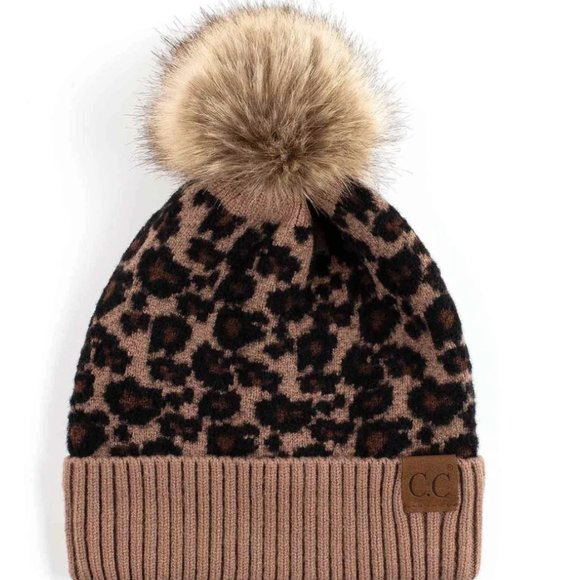 Leopard Pom Beanie Mocha - Picture 1 of 1